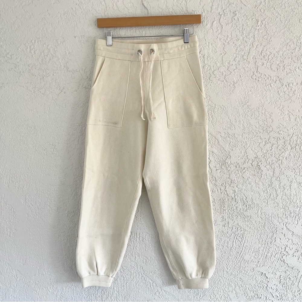 Zara Cream High Waisted Drawstring Cuffed Jogger Sweat Pants